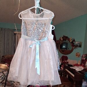 Lilt White and Silver 4T Sequin Kids Formal Dress